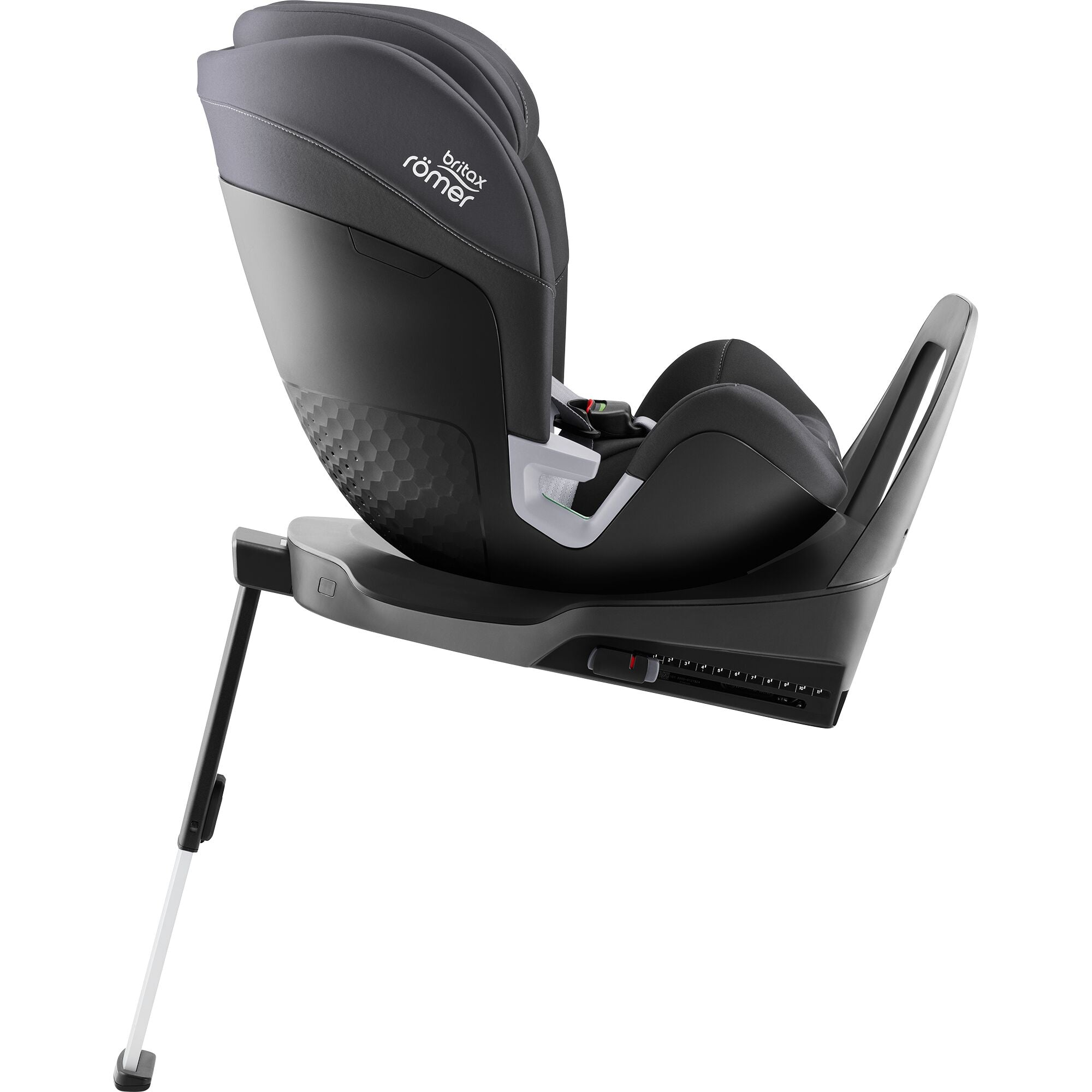 Britax Rider 2 side hero image in midnight grey colour shown on a white background rotated 180 degrees