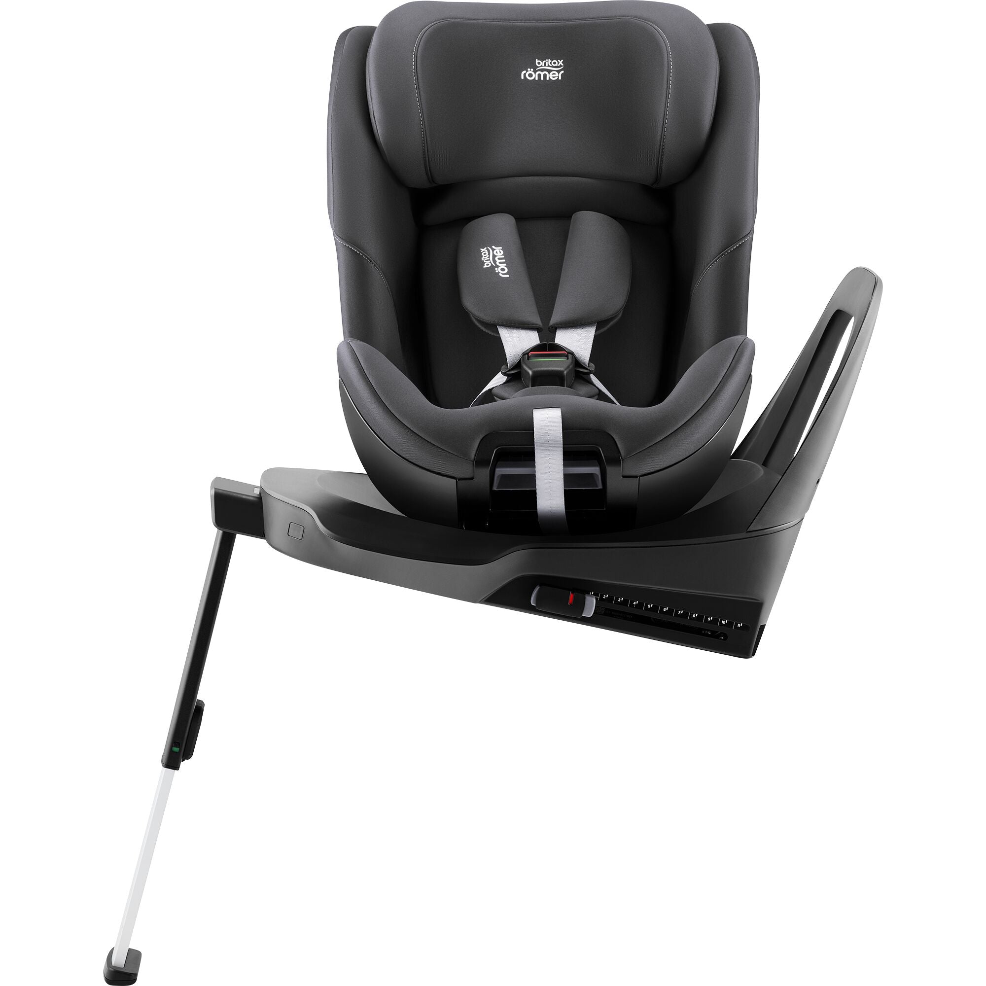 Britax Rider 2 side view hero image in midnight grey colour shown on a white background shown rotated 90 degrees
