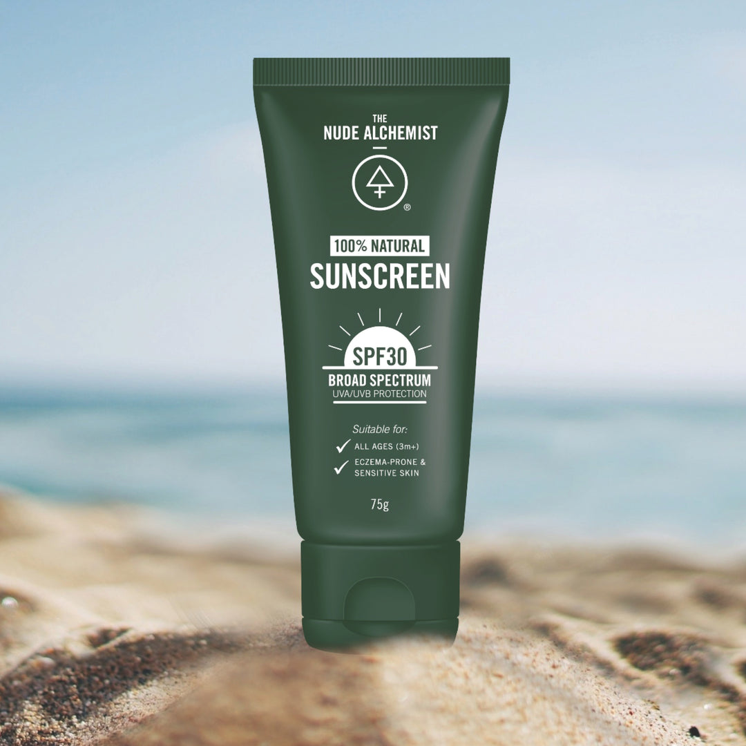 The Nude Alchemist SPF30 Natural Sunscreen 75g – broad-spectrum baby-safe natural sunscreen.