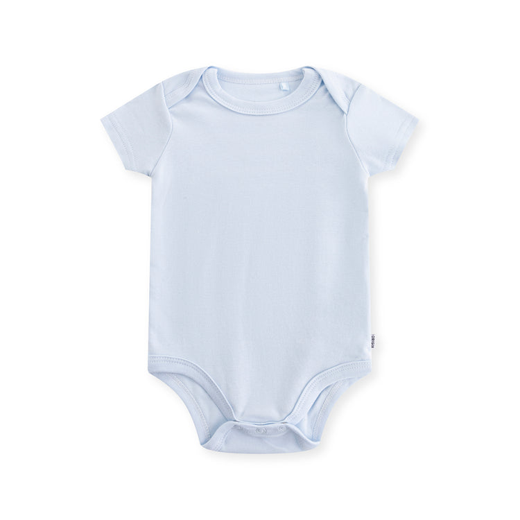 ORIGIN short sleeved baby bodysuit in solid blue with dome closure