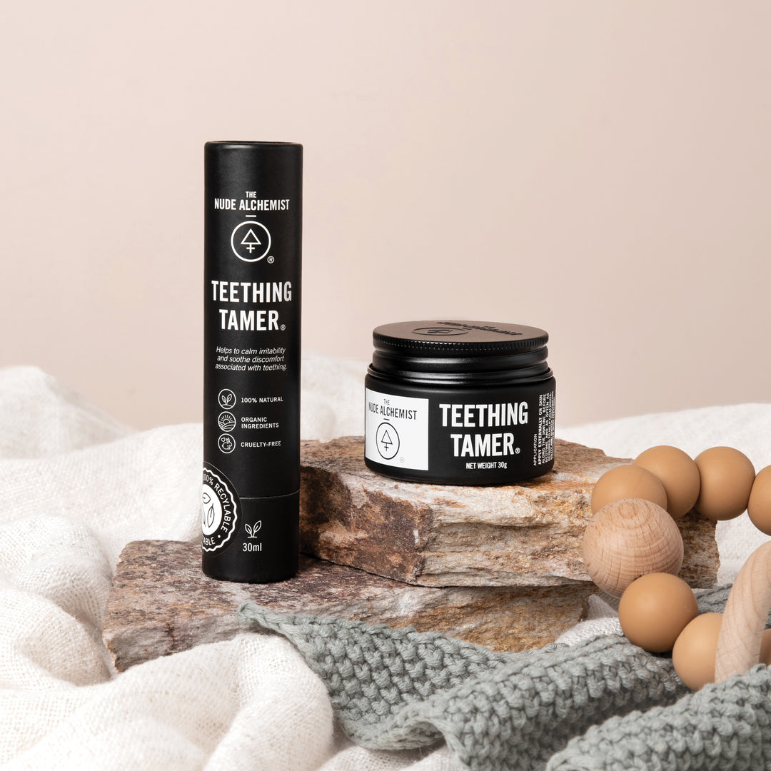 The Nude Alchemist Teething Tamer Jar 30g – natural external teething relief balm for babies and children.