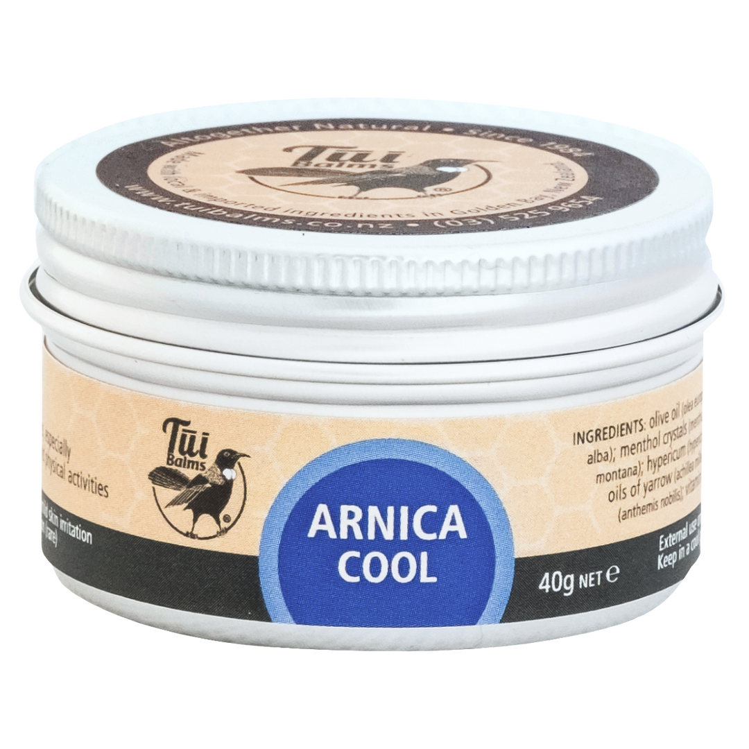 Jar of Arnica Cool cream with Tui Salms branding on a white background