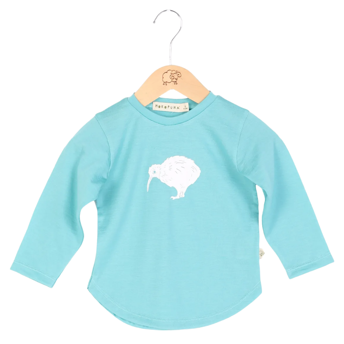 Mokopuna Merino Long Sleeve Tee Tealeaf Kiwi from Mokopuna NZ stock babycity