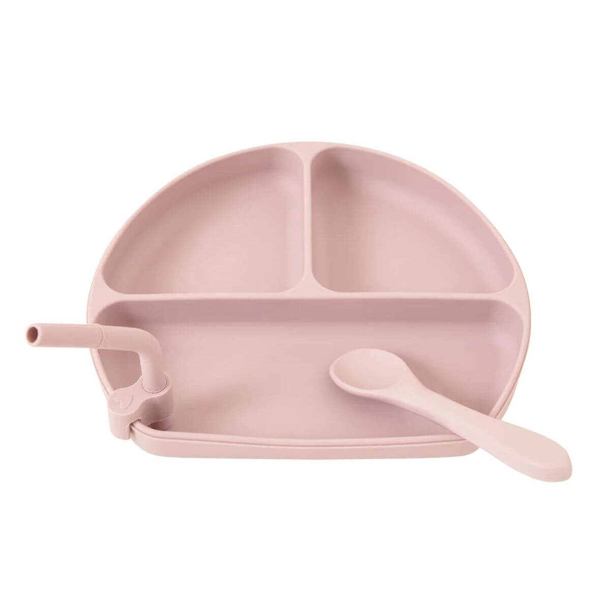 All4Ella Silicone Plate with Straw & Spoon Dusty Pink from All4Ella NZ stock babycity