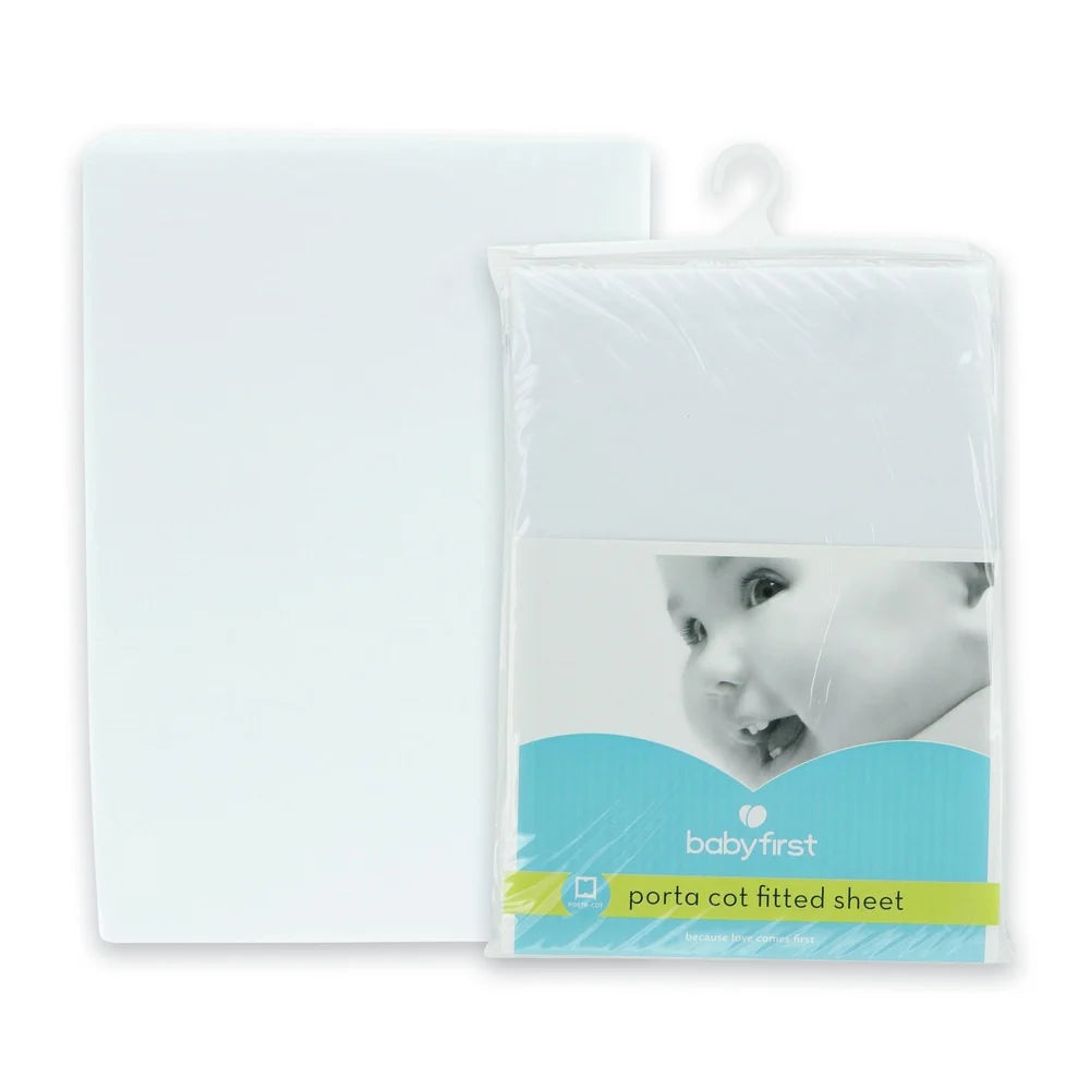 Baby First Port-a-cot Fitted Sheet 104 x 78CM White from Baby First NZ stock babycity