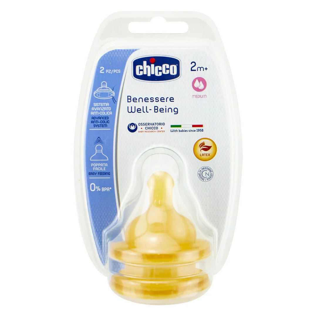 Chicco Well-Being Latex Teat 2m+ - 2 Pack