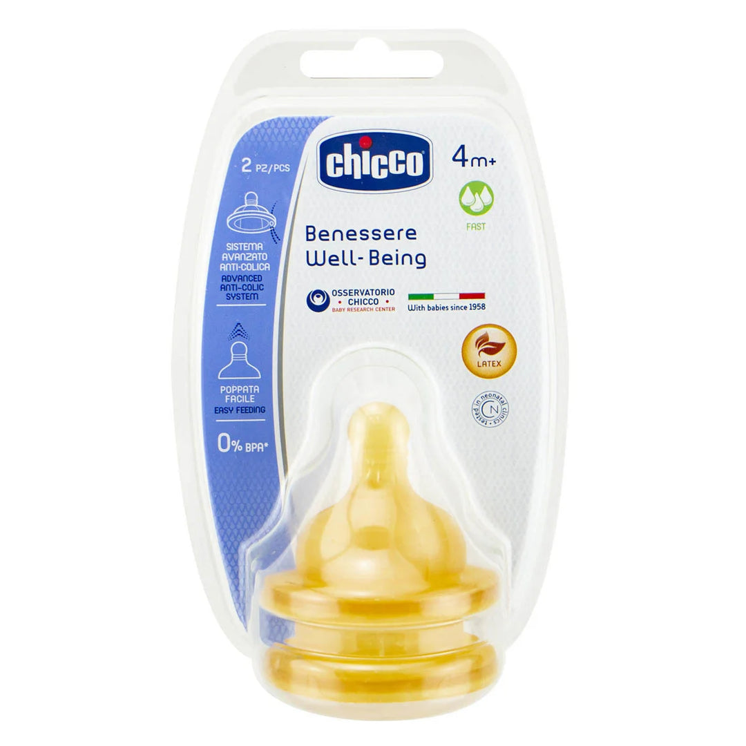 Chicco Well-Being Latex Teat 4m+ - 2 Pack