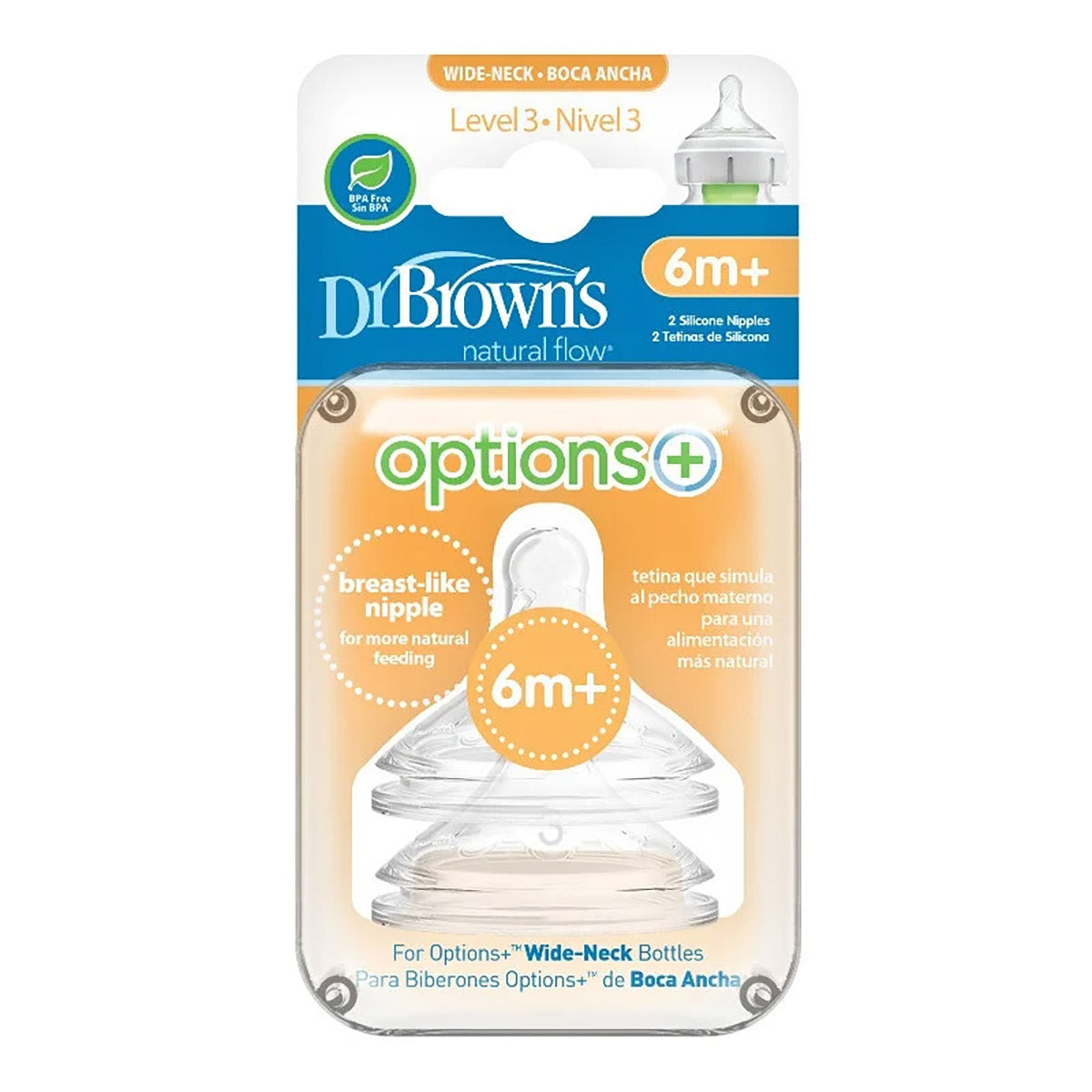 Dr Browns Options+ Wide Neck Teat Level 3 - 2 Pack from Dr Browns NZ stock babycity