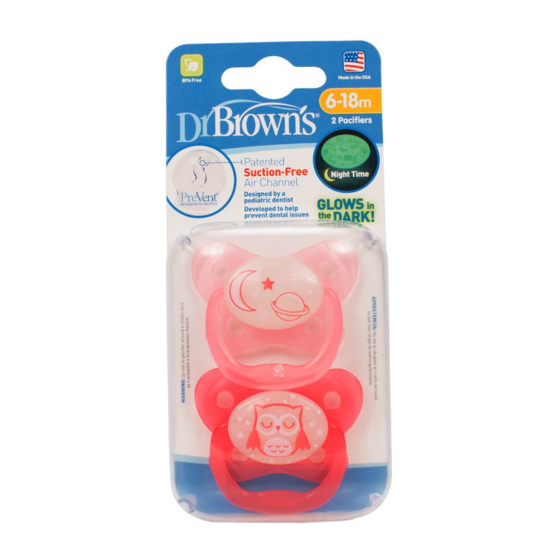 Dr Browns PreVent Glow In The Dark Pacifier Stage 2 - 2pk