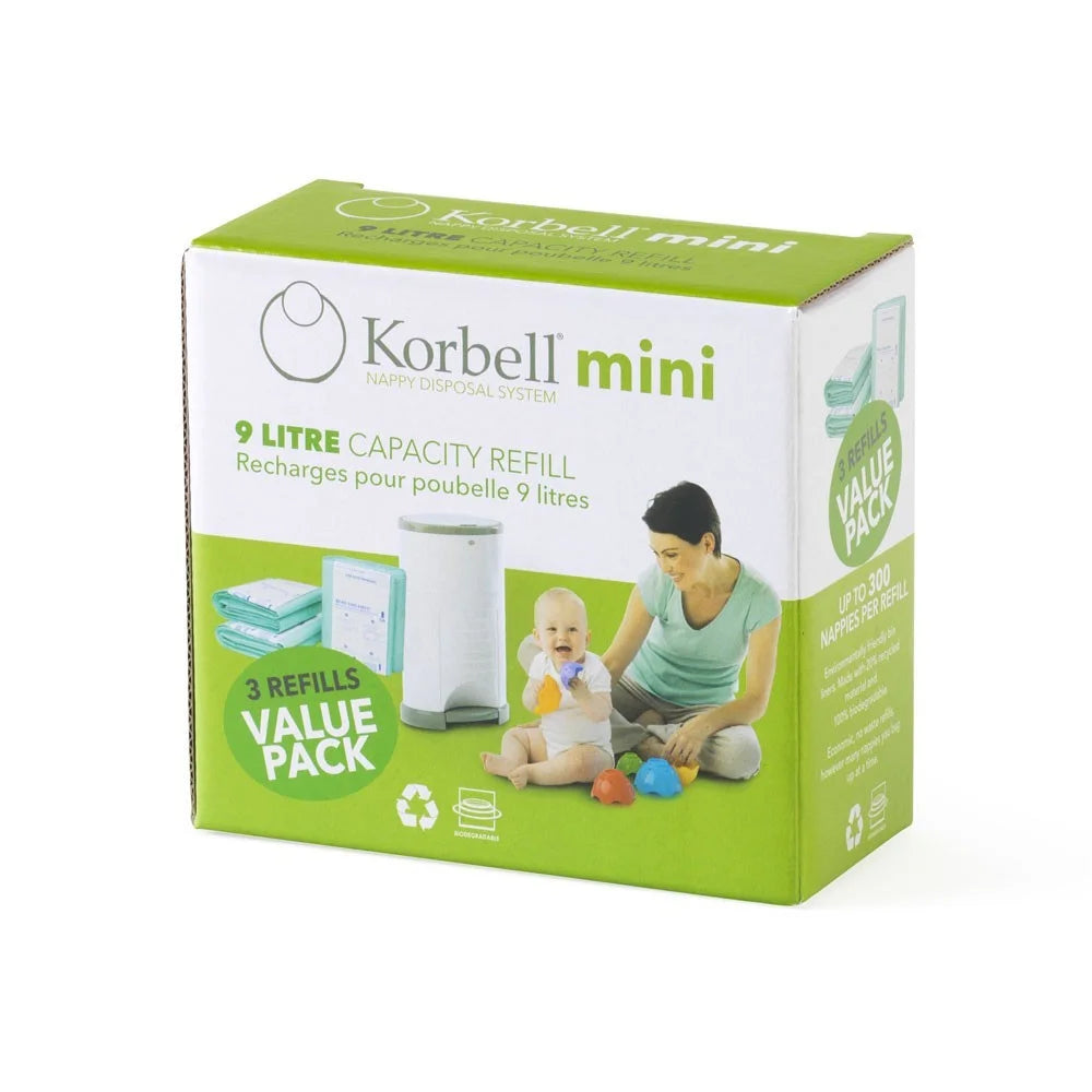 Korbell Mini Nappy Bin Refill 9L - 3 Pack 9L from Korbell NZ stock babycity
