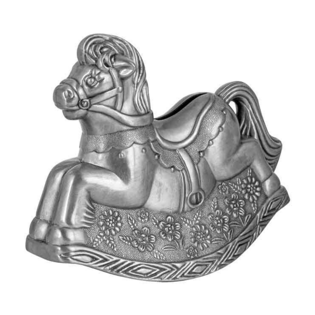 Landmark Pewter Plate Rocking Horse Money Box – pewter-finish rocking horse baby money bank keepsake.