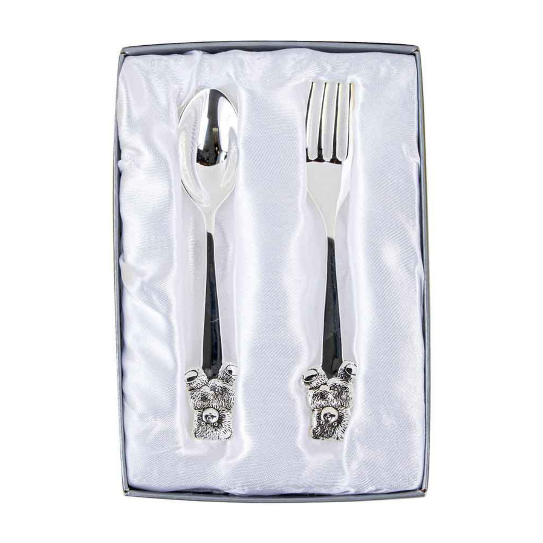 Landmark Silver Plate Fork and Spoon Set – engraved baby silverware gift set.