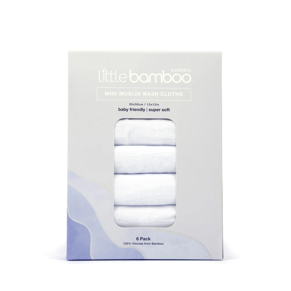 Little Bamboo Muslin Washers 30 X 30cm - 6 Pack 30 x 30CM from Little Bamboo NZ stock babycity