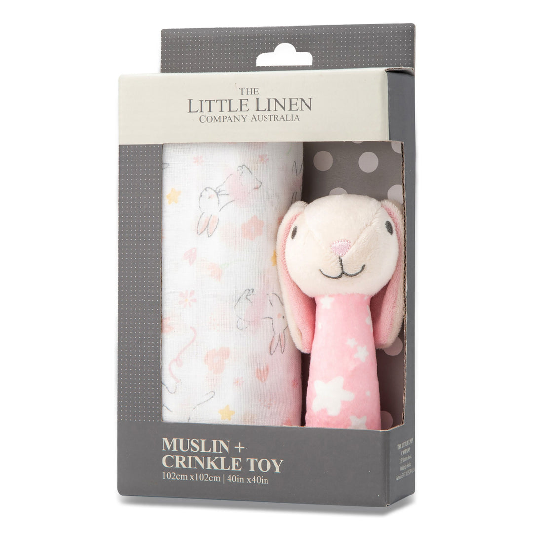 Little Linen Muslin Wrap & Crinkle Toy Ballerina Bunny