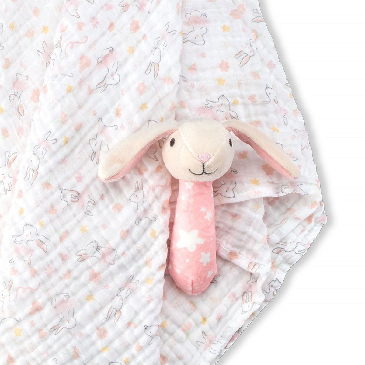 Little Linen Muslin Wrap & Crinkle Toy Ballerina Bunny Pink from Little Linen NZ stock babycity