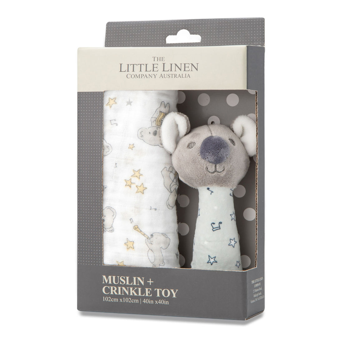 Little Linen Muslin Wrap & Crinkle Toy Cheeky Koala