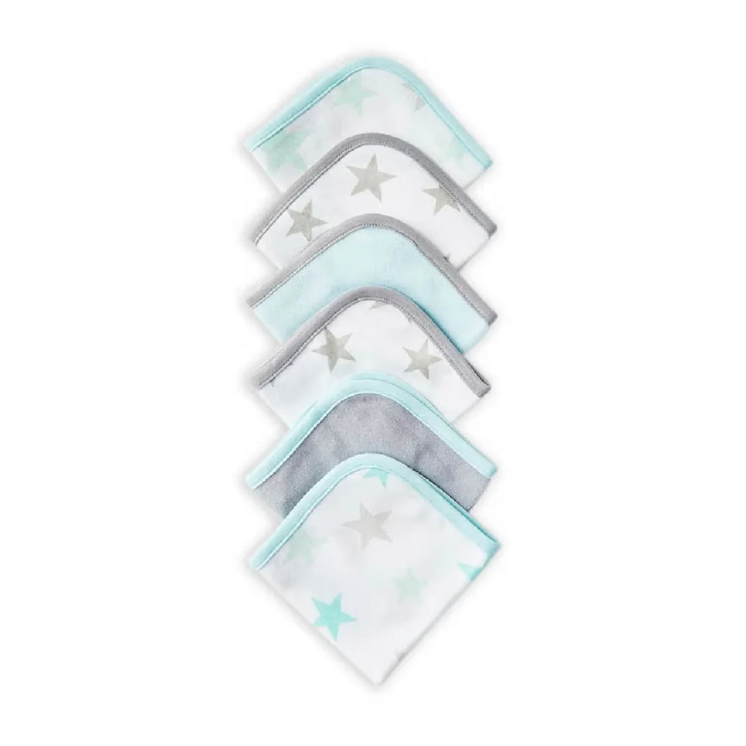 Little Linen Towelling Washcloth 6 Pack Skydream Teal from Little Linen NZ stock babycity