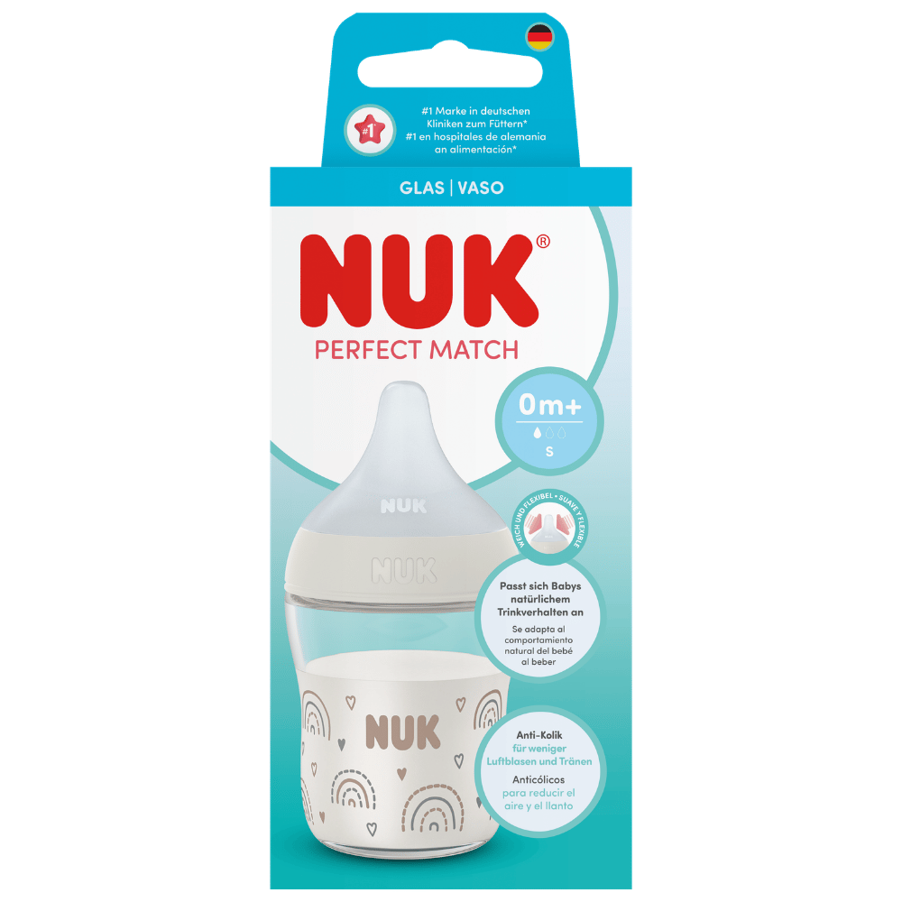 NUK Perfect Match Glass Bottle 120ml / 0m+ S Teat