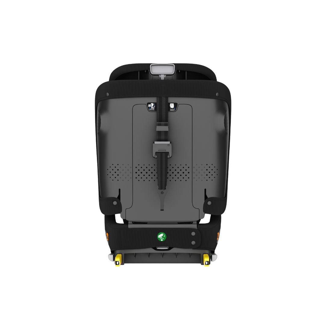 Origin Kauri V2 ISOFIX harnessed booster seat rear view in black with padded headrest and harness