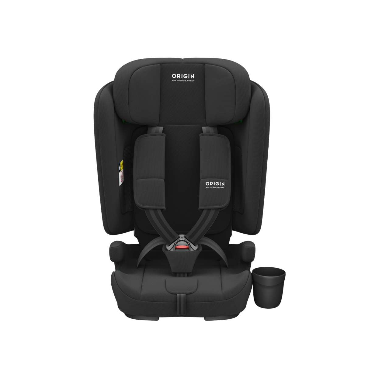 Origin Kauri V2 ISOFIX harnessed booster seat forward-facing in black with padded headrest and harness