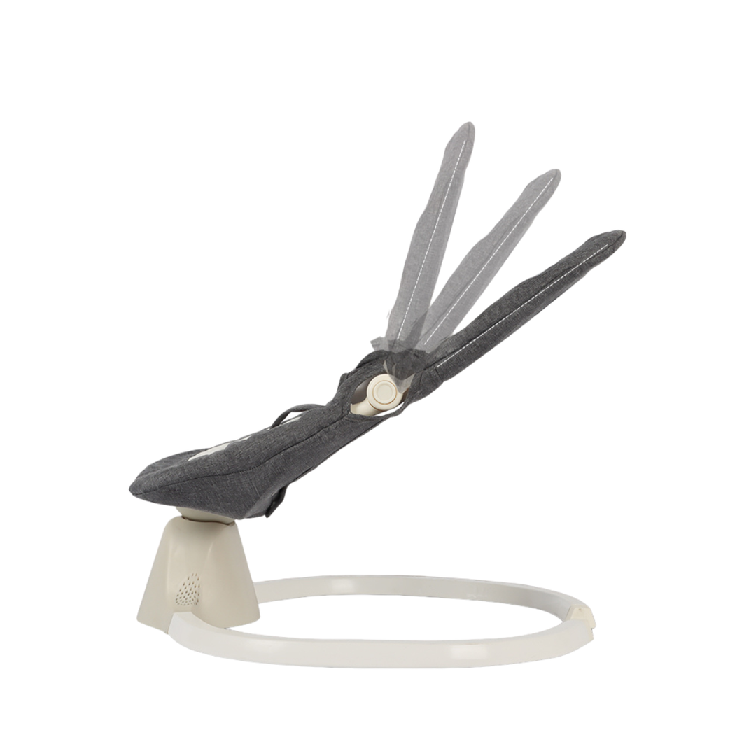 Side view of ORIGIN Musical Swing Bouncer showing stable base and ergonomic seat.