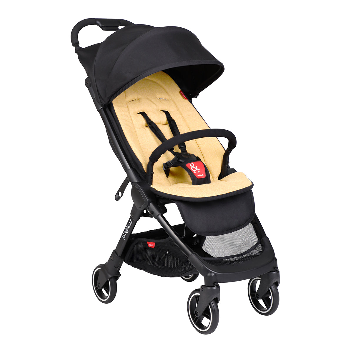 go™ 2020+ compact umbrella stroller with lemon coloured liner from three quarter_lemon