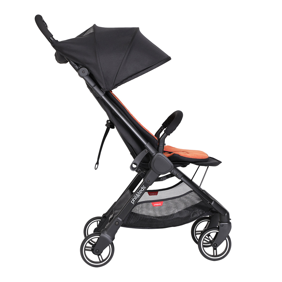go™ 2020+ compact umbrella stroller with rust coloured liner from side angle_rust