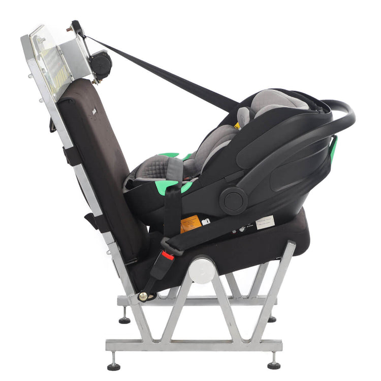 Mountain Buggy protect i-size baby capsule side view fitted to car seat installed