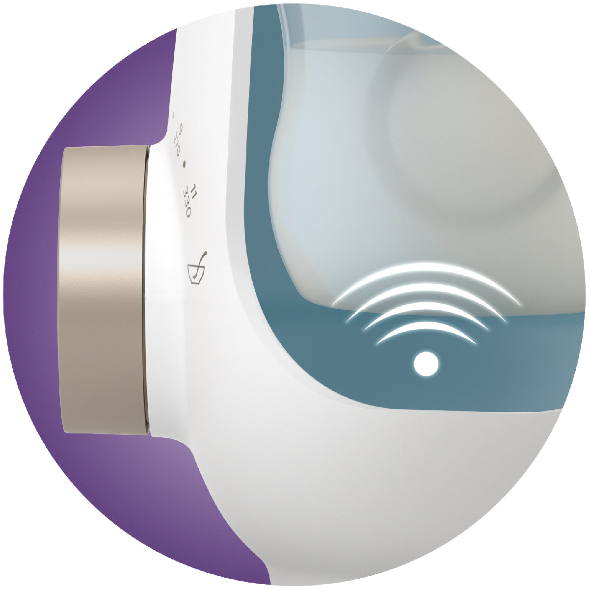 White electronic device with blue accents on a white background