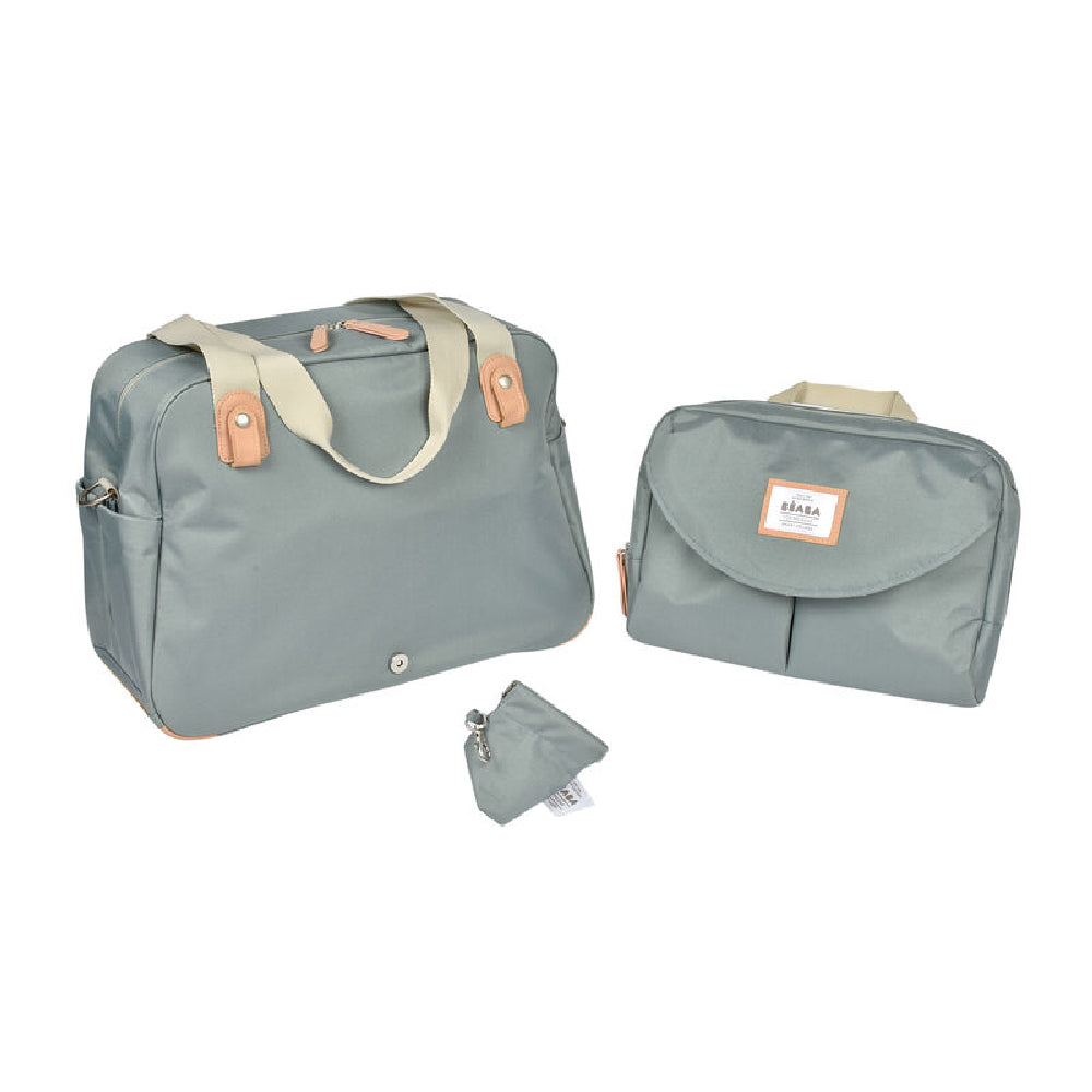 Set of gray bags with beige accents on a white background