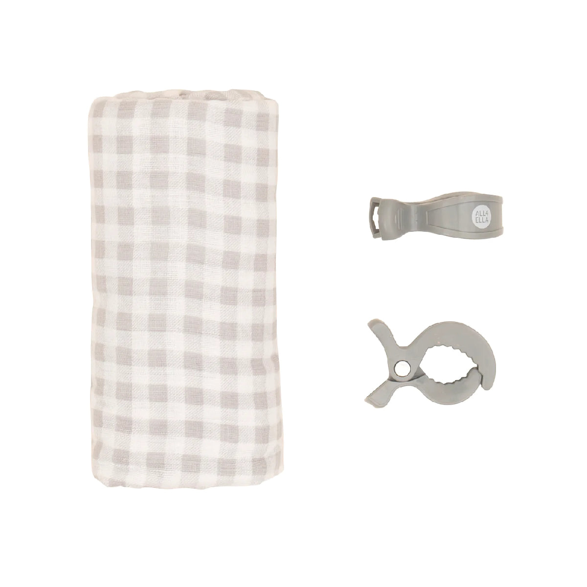 Checkered pouch with a clip and strap on a white background