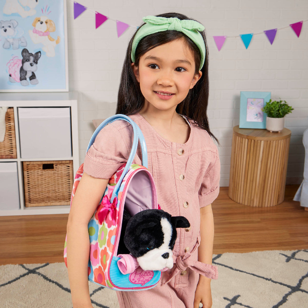 Pucci Pup Plush Pup & Flower Print Glam Bag from Pucci Pup NZ stock babycity