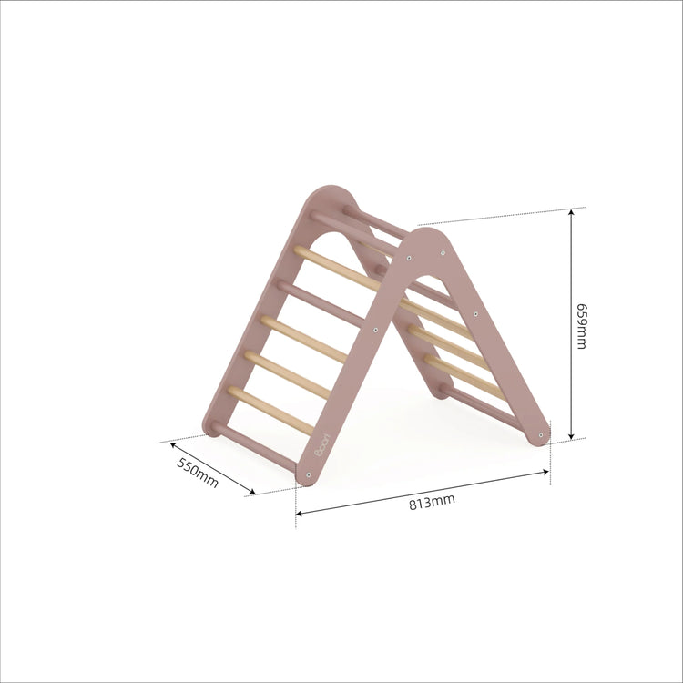 Wooden climbing ladder with dimensions on a white background