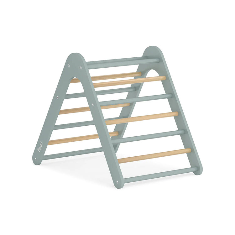 Children's climbing triangle with wooden rungs on a white background