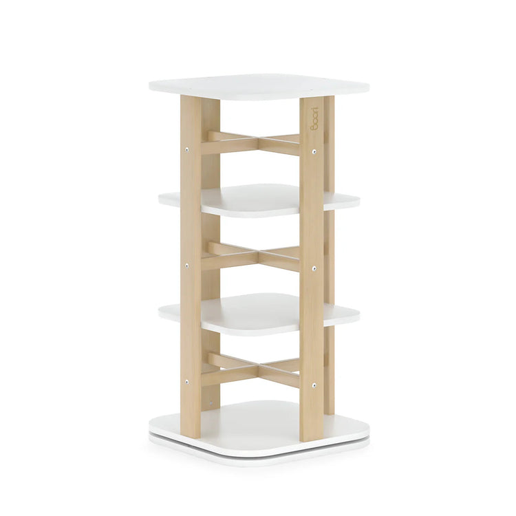 Wooden shelf with white shelves on a white background