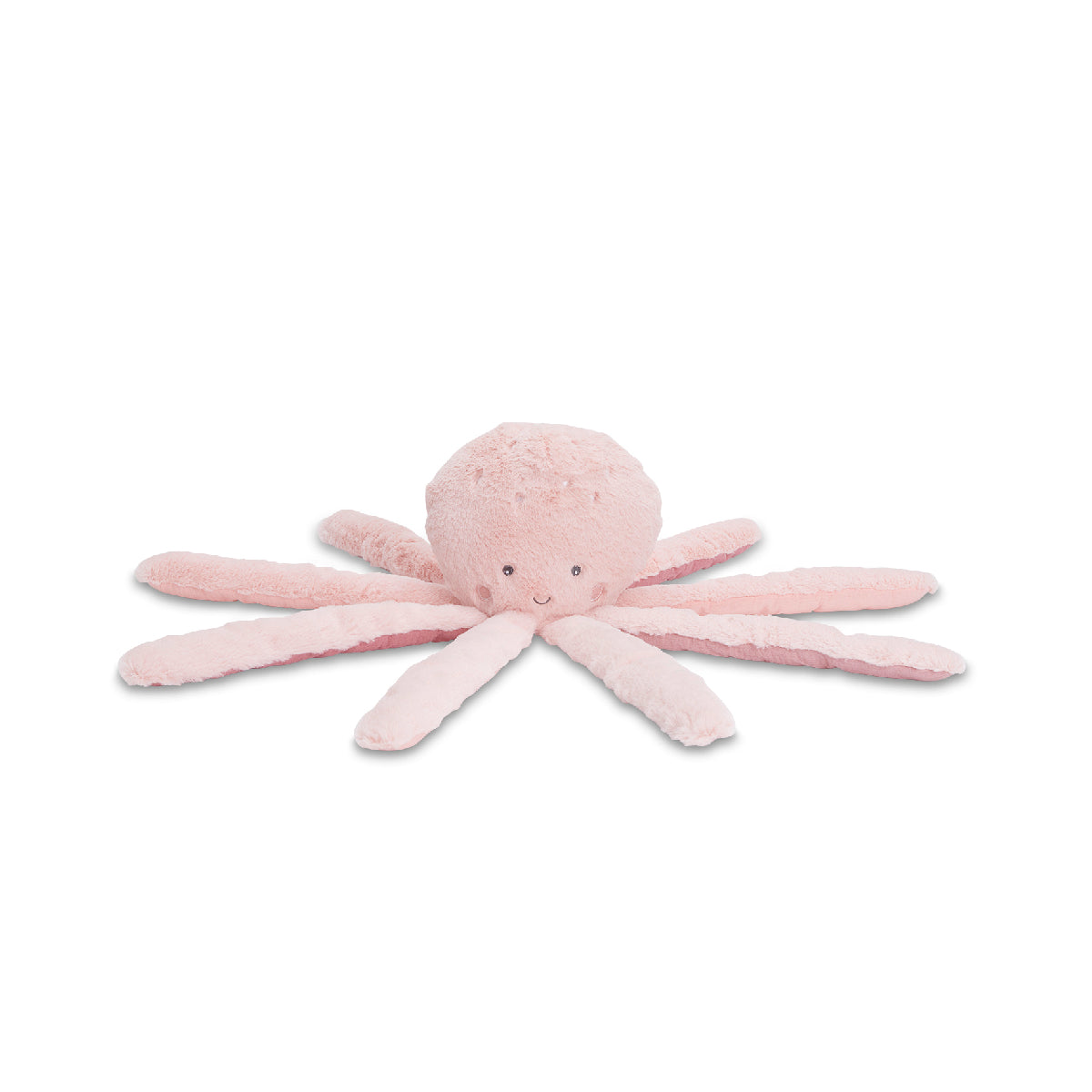 Pink plush octopus toy on a white background