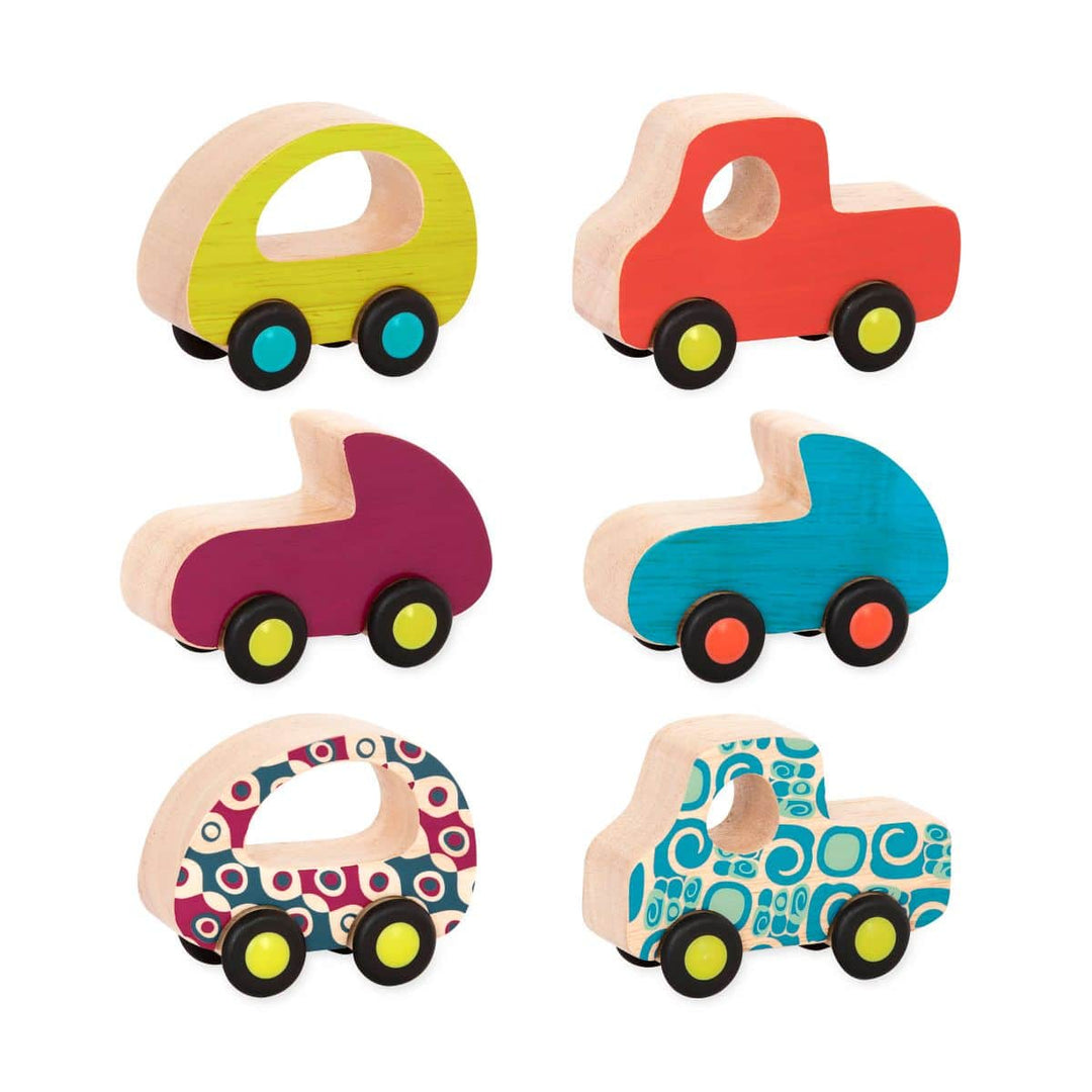 B.Toys B. Free Wheee-lees Mini Wooden Cars 6 pk from B. Toys NZ stock babycity