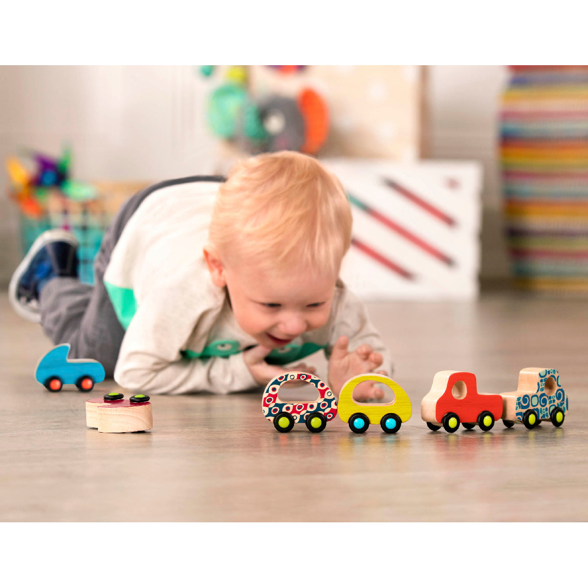 B.Toys B. Free Wheee-lees Mini Wooden Cars 6 pk from B. Toys NZ stock babycity
