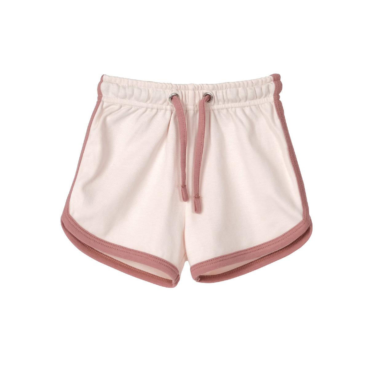 Pink shorts with a drawstring on a white background