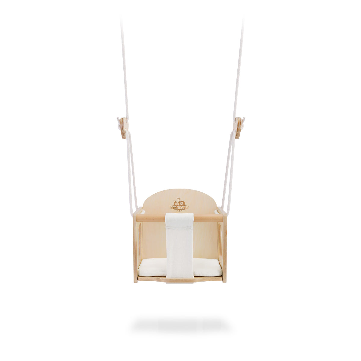 Baby swing with a white cushion on a white background