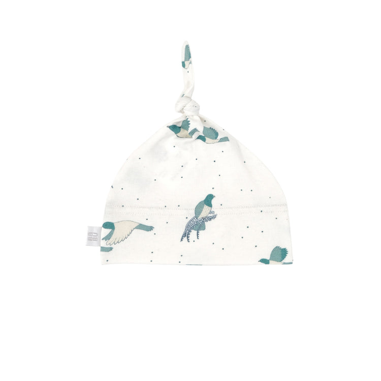 Baby hat with bird design on a white background