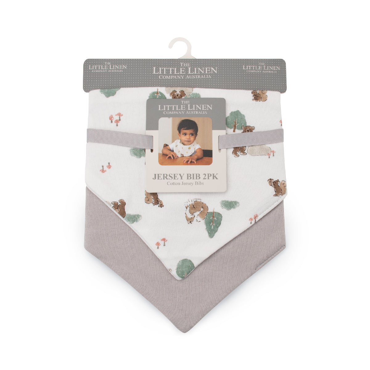 Little Linen Jersey Bib 2pk Willow Bear from Little Linen NZ stock babycity