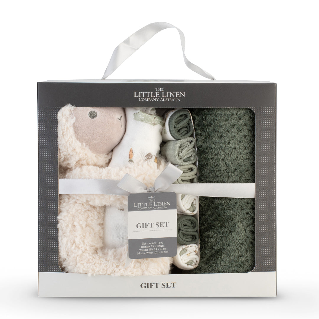 Little Linen Boxed Gift Set Farmyard Lamb from Little Linen NZ stock babycity