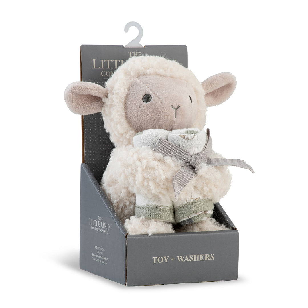Little Linen Plush Toy & Washer Farmyard Lamb from Little Linen NZ stock babycity