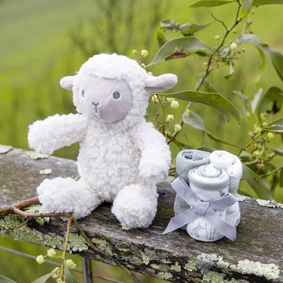 Little Linen Plush Toy & Washer Farmyard Lamb from Little Linen NZ stock babycity