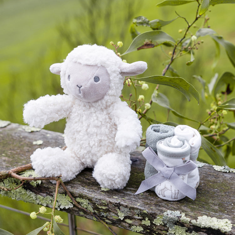 Little Linen Plush Toy & Washer Farmyard Lamb from Little Linen NZ stock babycity