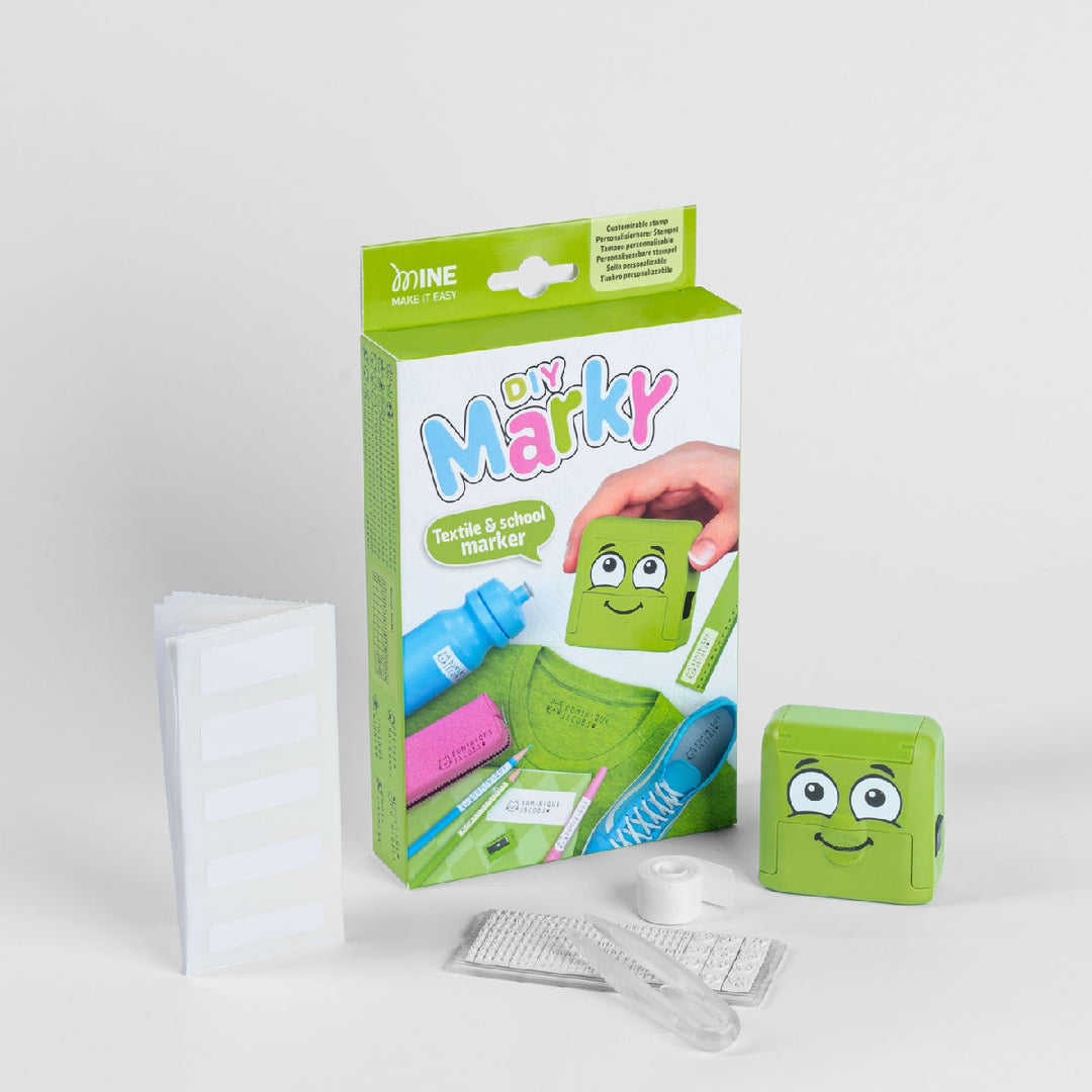 Green DIY Marky kit packaging with a smiley face design on a white background