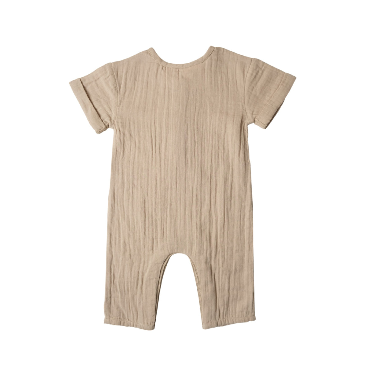 Beige baby romper on a white background