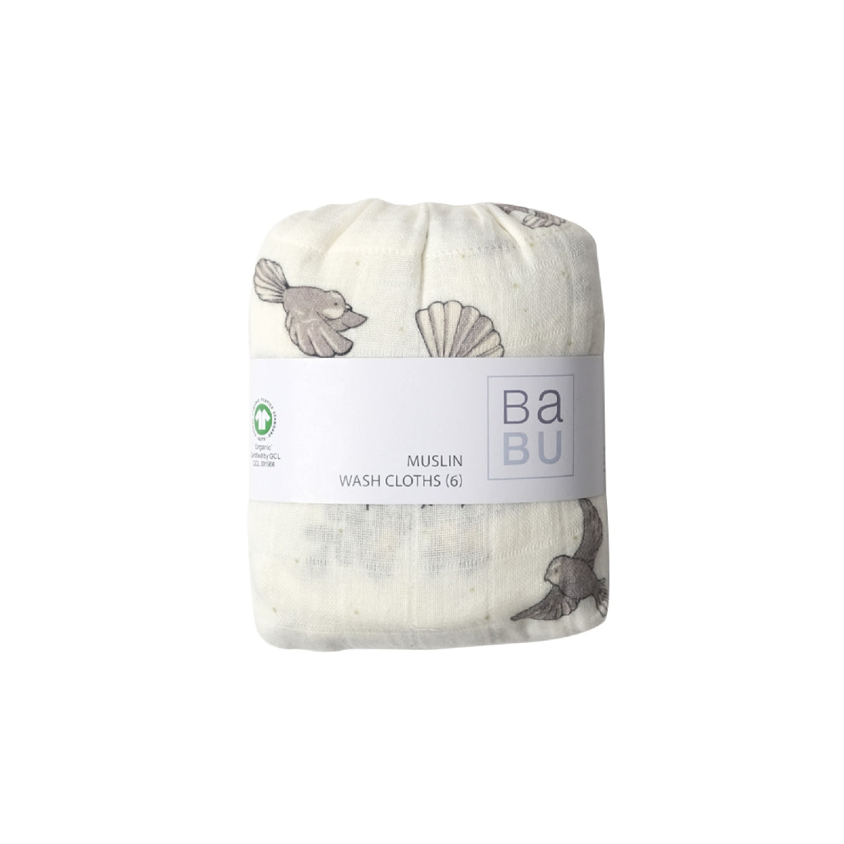 Pack of Muslin wash cloths with a visible brand label on a white background