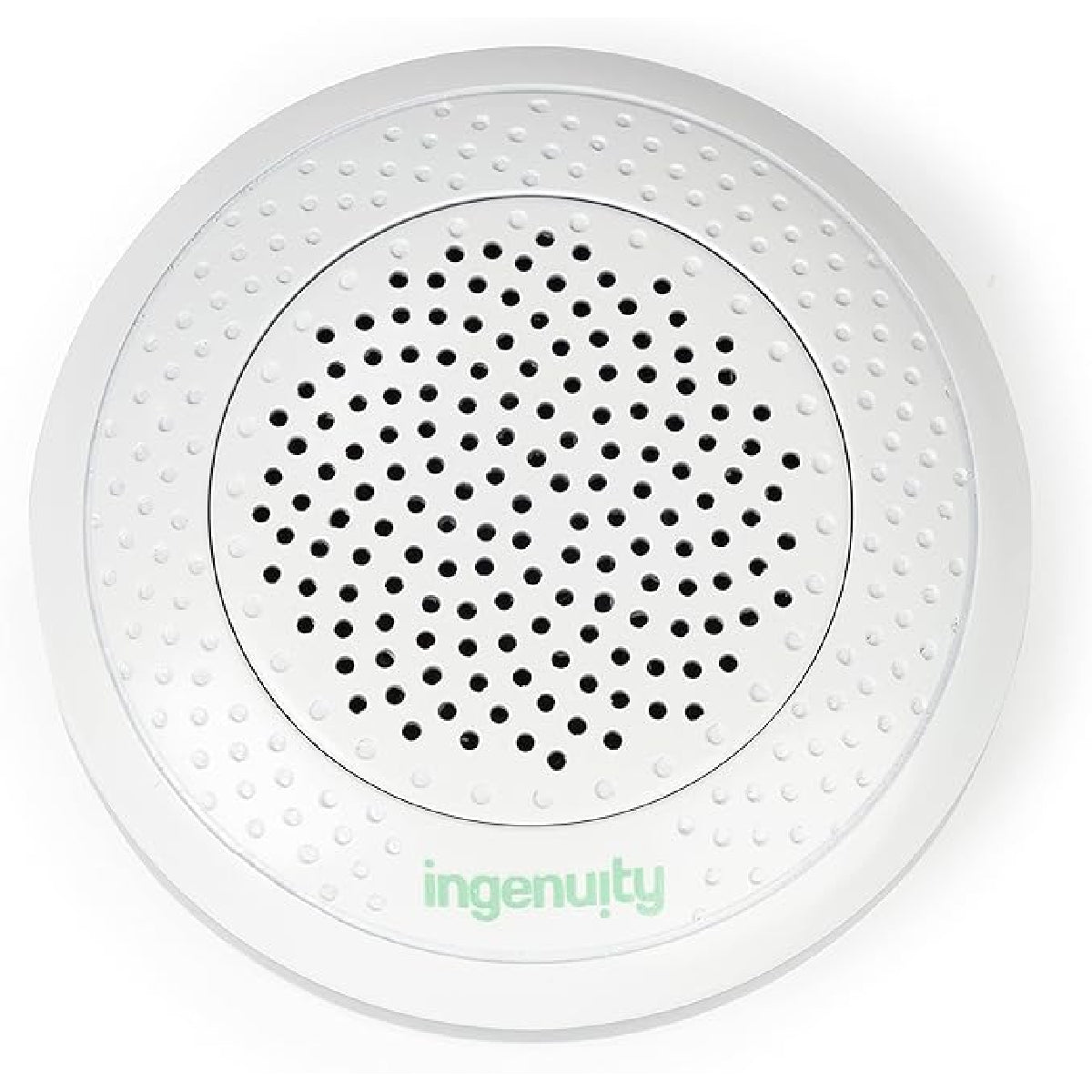 Round white device with black perforated center and 'ingenuity' branding on a white background